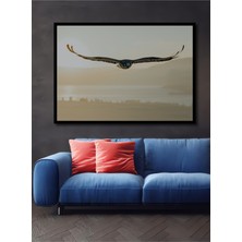 Çerçeve Görünümlü Gün Batımında Şahin Uçuşu Yağlı Boya Görünümlü Dekoratif Ahşap Ofis Kare Tablo