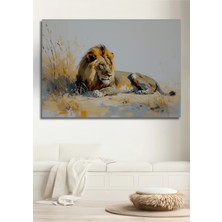 Aslanın Altın Uykusu Yağlı Boya Görünümlü Ev/işyeri/ofis Dekoratif Ahşap Kare Tablo