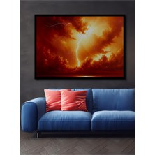 Çerçeve Görünümlü Kızıl Kıyamet Fırtınası Yağlı Boya Görünümlü Dekoratif Ahşap Ofis Kare Tablo