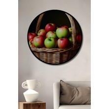 Çerçeve Görünümlü Elma Sepeti Yağlı Boya Görünümlü Dekoratif Ahşap Ev/işyeri/ofis Yuvarlak Tablo