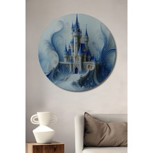 Buz Mavisinin Rüyası Masalsı Şato Yağlı Boya Görünümlü Dekoratif Ahşap Ev/işyeri/ofis Yuvarlak Tablo