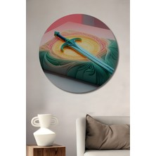 Turkuaz Kılıç Pastel Boya Görünümlü Dekoratif Ahşap Ev/işyeri/ofis Yuvarlak Tablo