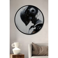 Çerçeve Görünümlü Fütüristik Robot Yağlı Boya Görünümlü Dekoratif Ahşap Işyeri/ofis Yuvarlak Tablo