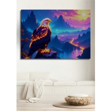 Neon Işıltılı Kartal Manzarası Yağlı Boya Görünümlü Dekoratif Ahşap Ev/işyeri/ofis Kare Tablo