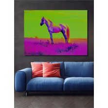 Neon Renkli At Rüyası Yağlı Boya Görünümlü Dekoratif Ahşap Ev/işyeri/ofis Kare Tablo