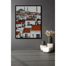 Çerçeve Görünümlü Istanbul Çatıları Kara Kalem Görünümlü Dekoratif Ahşap Ev/işyeri/ofis Kare Tablo