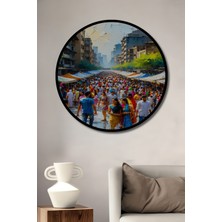 Çerçeve Görünümlü Hint Pazarı Yağlı Boya Görünümlü Dekoratif Ahşap Ev/işyeri/ofis Yuvarlak Tablo