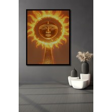 Çerçeve Görünümlü Ateşten Yüzlü Güneş Tanrısı Yağlı Boya Görünümlü Dekoratif Ahşap Ofis Kare Tablo