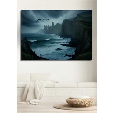 Fırtınalı Deniz Kuşları Yağlı Boya Görünümlü Dekoratif Ahşap Ev/işyeri/ofis Kare Tablo