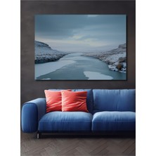 Buzlu Nehir Manzarası Pastel Boya Görünümlü Dekoratif Ahşap Ev/işyeri/ofis Kare Tablo