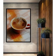 Çerçeve Görünümlü Dumanı Tüten Kahve Keyfi Yağlı Boya Görünümlü Dekoratif Ahşap Ofis Kare Tablo