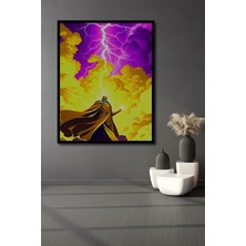 Çerçeve Görünümlü Zeus Şimşek Tanrısı Yağlı Boya Görünümlü Dekoratif Ahşap Işyeri/ofis Kare Tablo