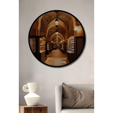 Çerçeve Görünümlü Muhteşem Mimari Geçit Yağlı Boya Görünümlü Dekoratif Ahşap Ofis Yuvarlak Tablo