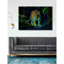 Neon Kaplan Orman Yağlı Boya Görünümlü Dekoratif Ahşap Ev/işyeri/ofis Kare Tablo