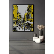 Çerçeve Görünümlü Sarı Şehir Sokağı Kara Kalem Görünümlü Dekoratif Ahşap Ev/işyeri/ofis Kare Tablo