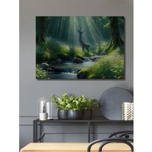 Rüya Ormanında Geyik Sulu Boya Görünümlü Dekoratif Ahşap Ev/işyeri/ofis Kare Tablo