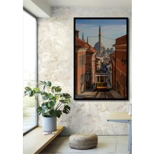 Çerçeve Görünümlü Istanbul Nostaljik Tramvay ve Cami Manzarası Yağlı Boya Görünümlü Ofis Tablo