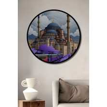 Çerçeve Görünümlü Istanbul Nostaljik Tramvay Pastel Boya Görünümlü Ahşap Ofis Yuvarlak Tablo