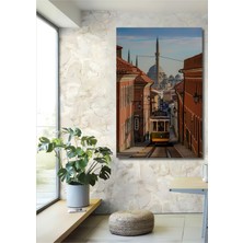 Istanbul Nostaljik Tramvay ve Cami Manzarası Yağlı Boya Görünümlü Dekoratif Ev/işyeri/ofis Tablo