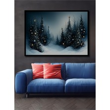 Çerçeve Görünümlü Noel Ağaçları Yağlı Boya Görünümlü Dekoratif Ahşap Dekoratif Ofis Kare Tablo