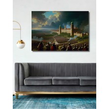 Muhteşem Kale Ordusu Yağlı Boya Görünümlü Dekoratif Ahşap Ev/işyeri/ofis Kare Tablo