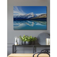 Buzul Dağlar ve Turkuaz Göl Yağlı Boya Görünümlü Dekoratif Ahşap Ev/işyeri/ofis Kare Tablo