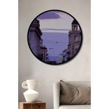 Çerçeve Görünümlü Lizbon Nostaljik Tramvay Yağlı Boya Görünümlü Dekoratif Ahşap Ofis Yuvarlak Tablo