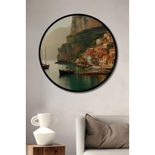 Çerçeve Görünümlü Italyan Sahili Yağlı Boya Görünümlü Dekoratif Ahşap Ev/işyeri/ofis Yuvarlak Tablo