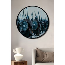 Çerçeve Görünümlü Ortaçağ Zırhlı Savaşçıları Yağlı Boya Görünümlü Ahşap Ofis Yuvarlak Tablo