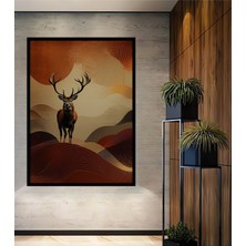 Çerçeve Görünümlü Yağlı Boya Görünümlü Geyik Manzarası Dekoratif Ahşap Ev/işyeri/ofis Kare Tablo