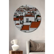 Istanbul Çatıları Kara Kalem Görünümlü Dekoratif Ahşap Ev/işyeri/ofis Yuvarlak Tablo