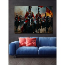 Asil Atlar ve Kızıl Askerler Yağlı Boya Görünümlü Ev/işyeri/ofis Dekoratif Ahşap Kare Tablo