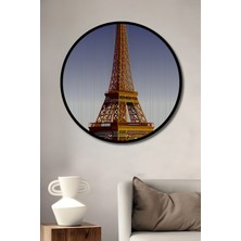 Çerçeve Görünümlü Eiffel Kulesi Modern Sanat Yağlı Boya Görünümlü Ahşap Ofis Yuvarlak Tablo