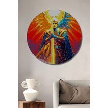 Firavun Tutankamon Yağlı Boya Görünümlü Dekoratif Ahşap Ev/işyeri/ofis Yuvarlak Tablo