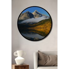 Çerçeve Görünümlü Dağların Gölgesi Yağlı Boya Görünümlü Dekoratif Ahşap Işyeri/ofis Yuvarlak Tablo