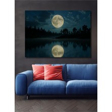 Göl Aynasında Dolunay Manzarası Dekoratif Ahşap Ev/işyeri/ofis Kare Tablo