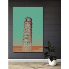 Pisa Kulesi Retro Yağlı Boya Görünümlü Dekoratif Ahşap Ev/işyeri/ofis Kare Tablo
