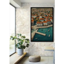 Çerçeve Görünümlü Turkuaz Deniz Kıyısı Yağlı Boya Görünümlü Dekoratif Ahşap Işyeri/ofis Kare Tablo