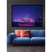 Çerçeve Görünümlü Neon Işıltılı Özgürlük Heykeli Tekne Turu Dekoratif Ahşap Işyeri/ofis Kare Tablo