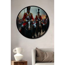 Çerçeve Görünümlü Asil Atlar ve Kızıl Askerler Yağlı Boya Görünümlü Ofis Ahşap Yuvarlak Tablo