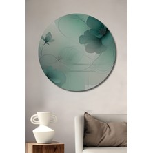 Turkuaz Çiçekler Sulu Boya Görünümlü Dekoratif Ahşap Ev/işyeri/ofis Yuvarlak Tablo