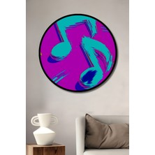 Çerçeve Görünümlü Neon Müzik Notaları Yağlı Boya Görünümlü Dekoratif Ahşap Ofis Yuvarlak Tablo