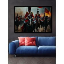 Çerçeve Görünümlü Asil Atlar ve Kızıl Askerler Yağlı Boya Görünümlü Ofis Dekoratif Ahşap Kare Tablo