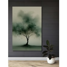 Yeşil Tonlarda Sulu Boya Görünümlü Ağaç Manzarası Dekoratif Ahşap Ev/işyeri/ofis Kare Tablo
