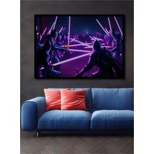 Çerçeve Görünümlü Neon Zırhlı Şövalyeler Yağlı Boya Görünümlü Ofis Dekoratif Ahşap Kare Tablo