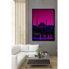 Çerçeve Görünümlü Pembe Istanbul Rüyası Yağlı Boya Görünümlü Dekoratif Ahşap Işyeri/ofis Kare Tablo