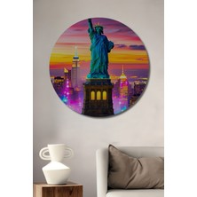 Özgürlük Heykeli New York Rüya Manzarası Yağlı Boya Görünümlü Dekoratif Ahşap Ev/işyeri/ofis Tablo