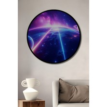 Çerçeve Görünümlü Neon Işıklarıyla Kozmik Dans Yağlı Boya Görünümlü Ahşap Ofis Yuvarlak Tablo