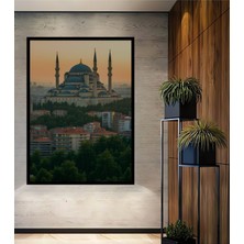 Çerçeve Görünümlü Istanbul Camii Manzaralı Yağlı Boya Görünümlü Dekoratif Ahşap Ofis Kare Tablo