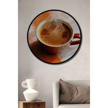 Çerçeve Görünümlü Dumanı Tüten Kahve Keyfi Yağlı Boya Görünümlü Dekoratif Ahşap Ofis Yuvarlak Tablo